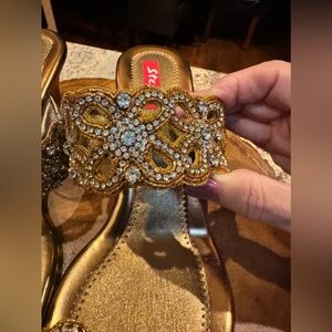 Stepz gold and bronze rhinestone sandals.